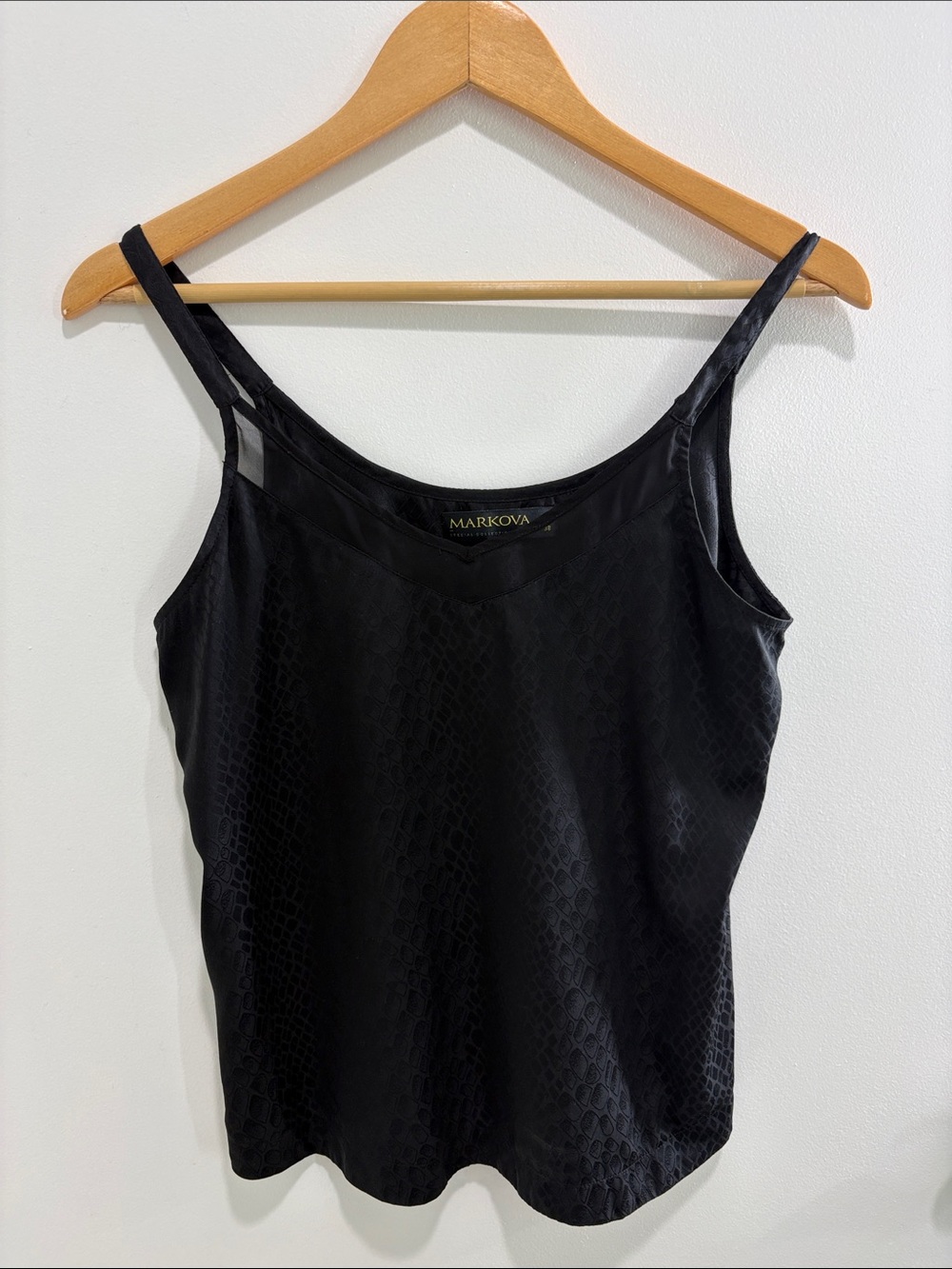 Black Satin Camisole with Subtle Jacquard